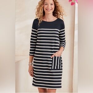 Garnet Hill | Bijou Vintage Knit sweater dress Womens size S striped navy/tan